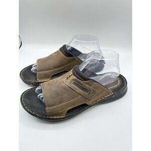 Rockport Darwyn Slide Sandals Men 7.5 Brown Leather Dadcore Utilitarian Normcore